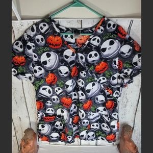 Disney Scrub Top Women’s Sz XL Nightmare Before Christmas Jack  Halloween